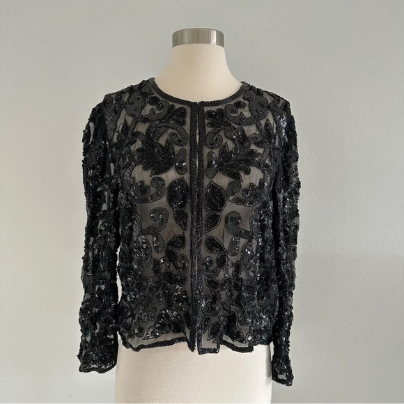 Vintage Robert Anthony 100% Pure Silk Sequin Blazer Top Black S - Picture 1 of 9